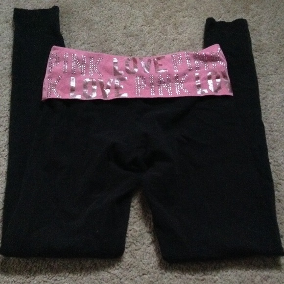 PINK Victoria's Secret Pants - VS PINK Love Yoga Pants with Pink fold over waist